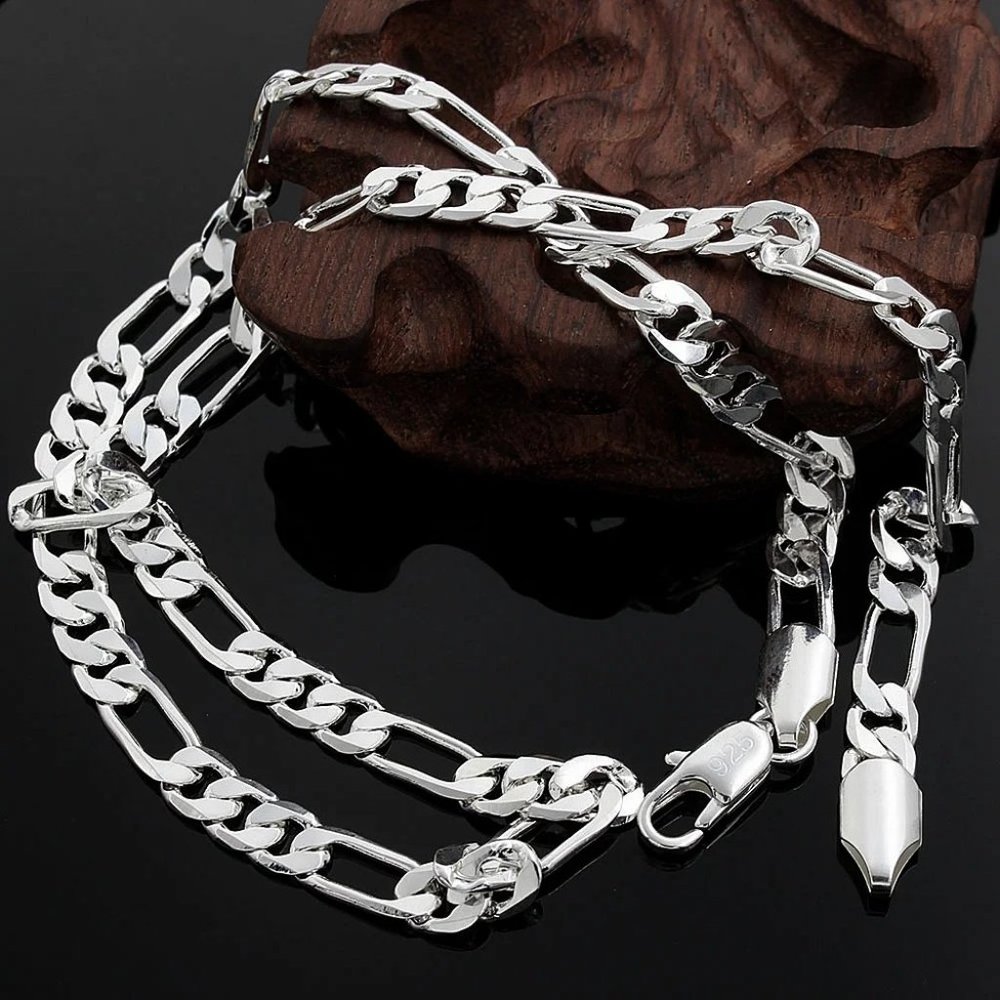 Beautiful Figaro Link 20 Inch Long Chain 6mm Wide